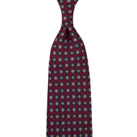 Floral Printed Silk Tie - Burgundy - Hand-Rolled