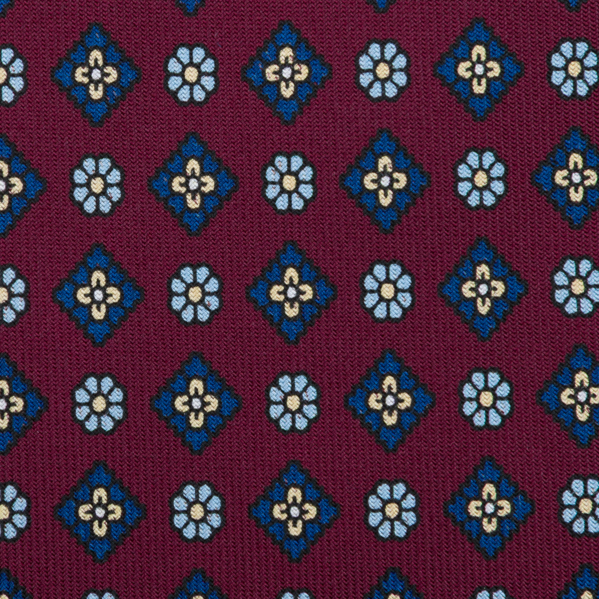 Floral Printed Silk Tie - Burgundy - Hand-Rolled