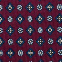 Floral Printed Silk Tie - Burgundy - Hand-Rolled