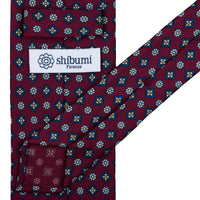 Floral Printed Silk Tie - Burgundy - Hand-Rolled