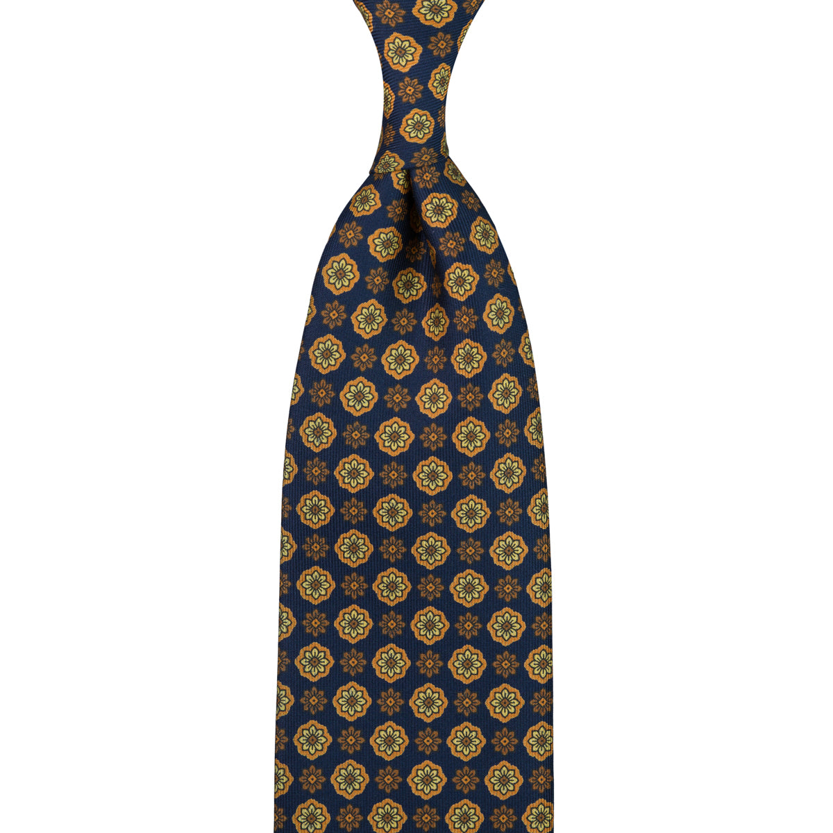 Floral Printed Silk Tie - Navy - Hand-Rolled