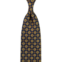 Floral Printed Silk Tie - Navy - Hand-Rolled