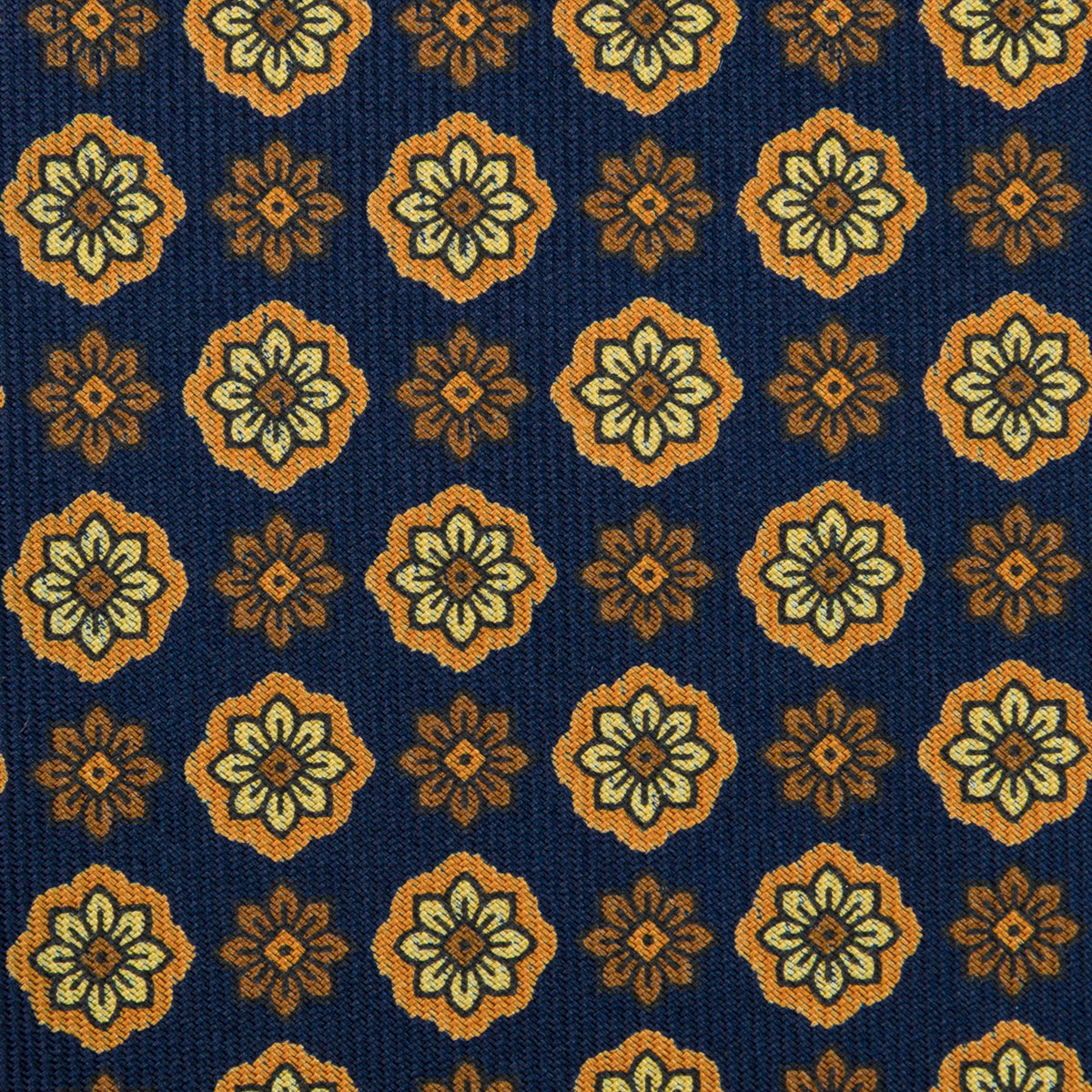 Floral Printed Silk Tie - Navy - Hand-Rolled