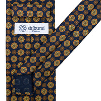 Floral Printed Silk Tie - Navy - Hand-Rolled
