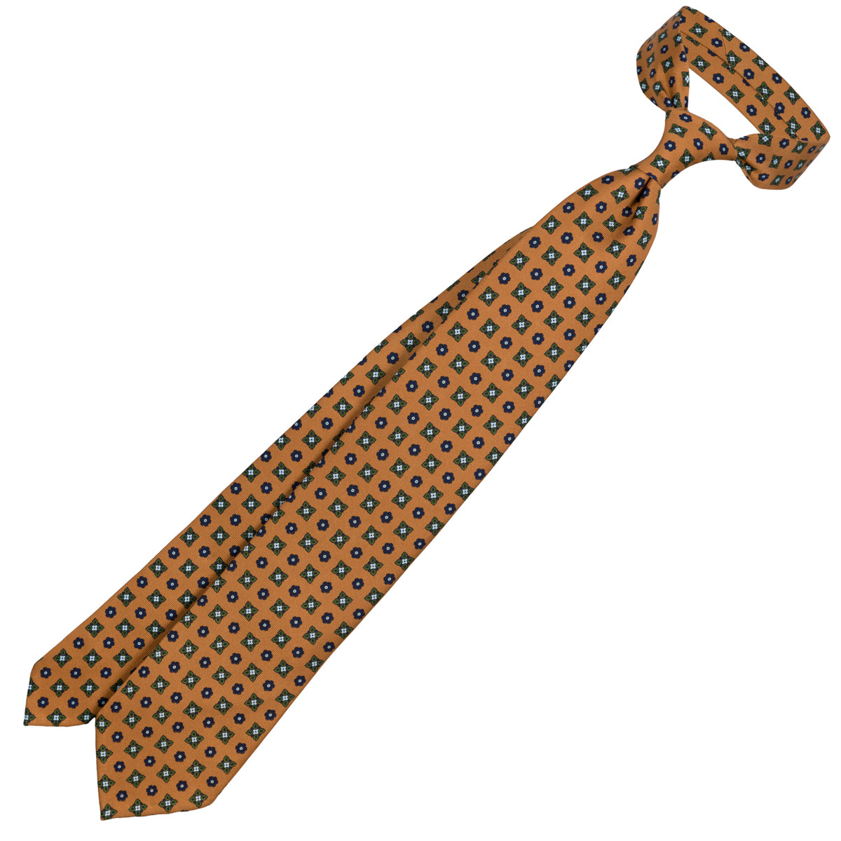 Floral Printed Silk Tie - Honey - Hand-Rolled