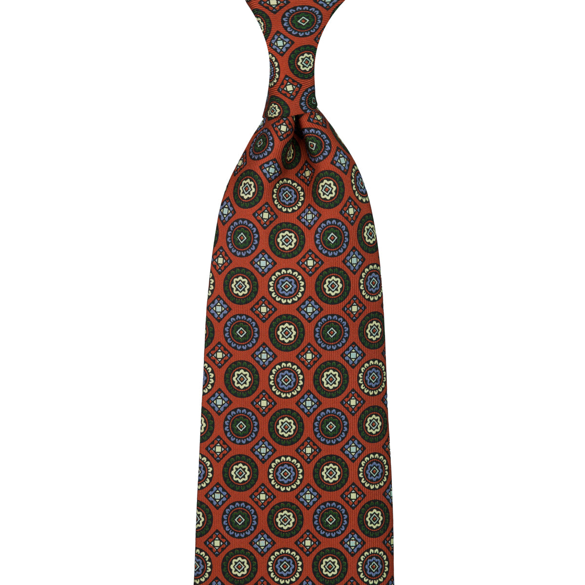 Floral Printed Silk Tie - Rust - Hand-Rolled