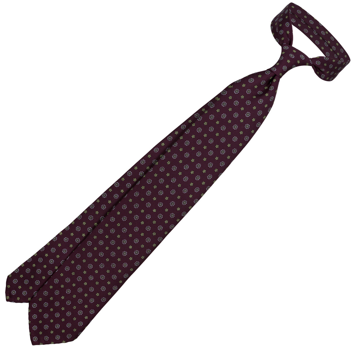 Floral Printed Silk Tie - Eggplant - Hand-Rolled