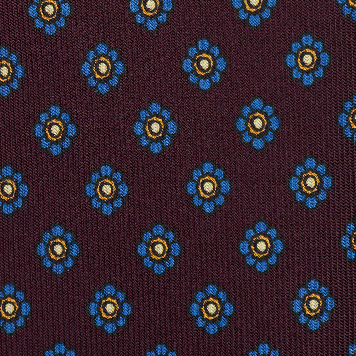 Shibumi-Flower Printed Silk Tie - Eggplant - Hand-Rolled