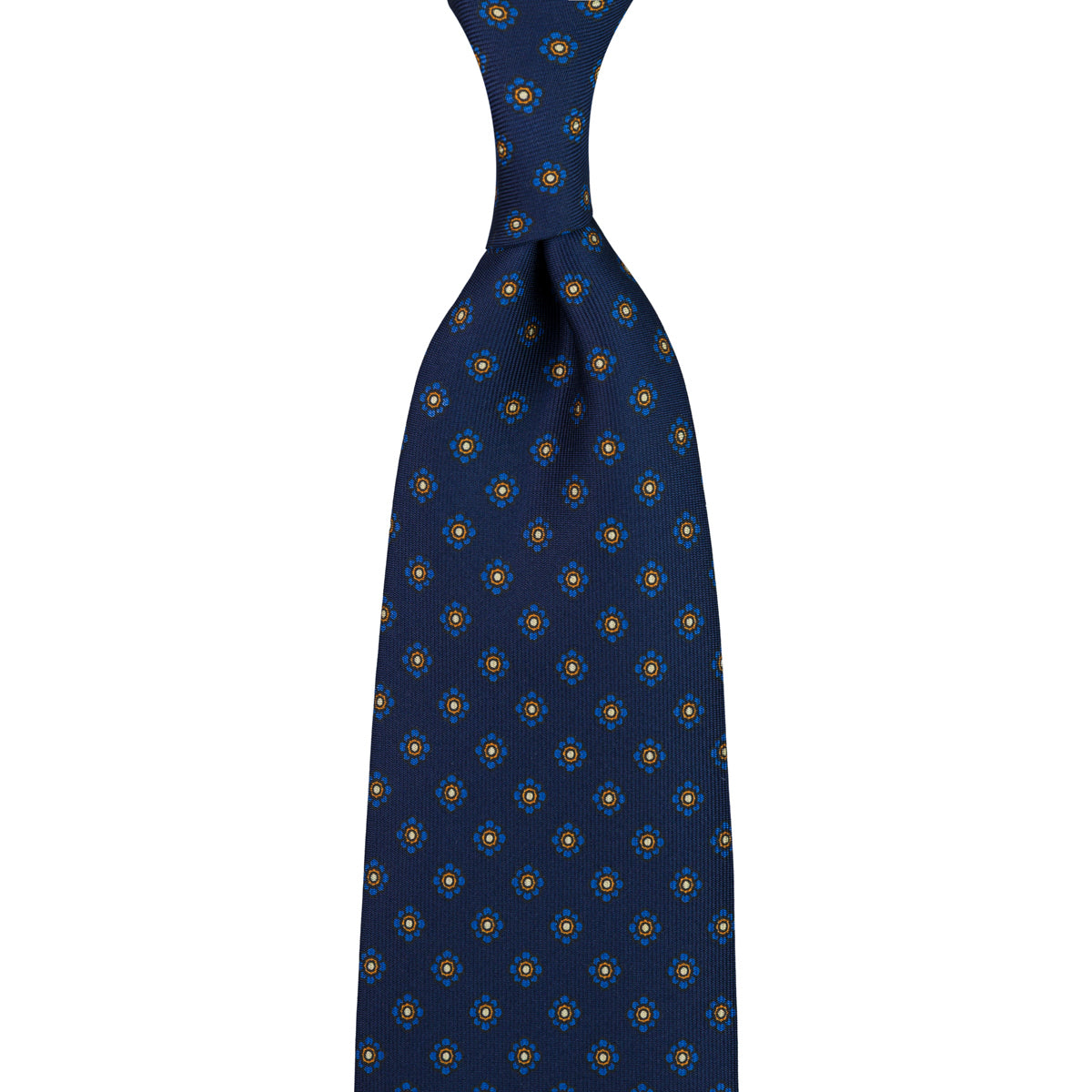 Shibumi-Flower Printed Silk Tie - Navy - Hand-Rolled