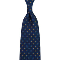 Shibumi-Flower Printed Silk Tie - Navy - Hand-Rolled