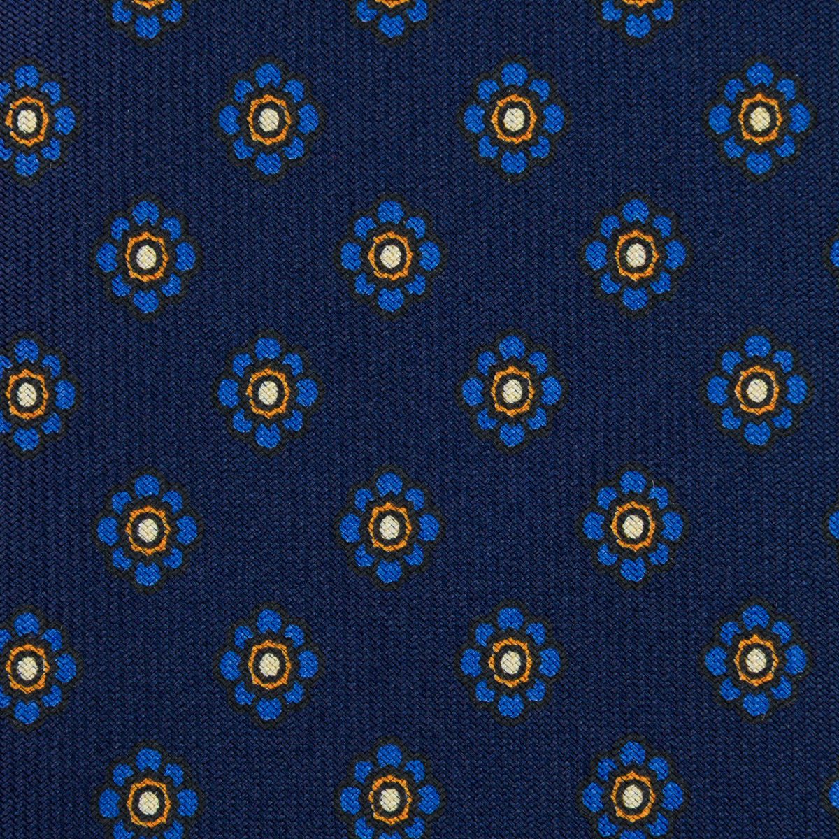 Shibumi-Flower Printed Silk Tie - Navy - Hand-Rolled