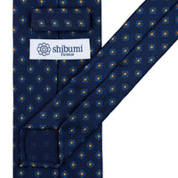 Shibumi-Flower Printed Silk Tie - Navy - Hand-Rolled