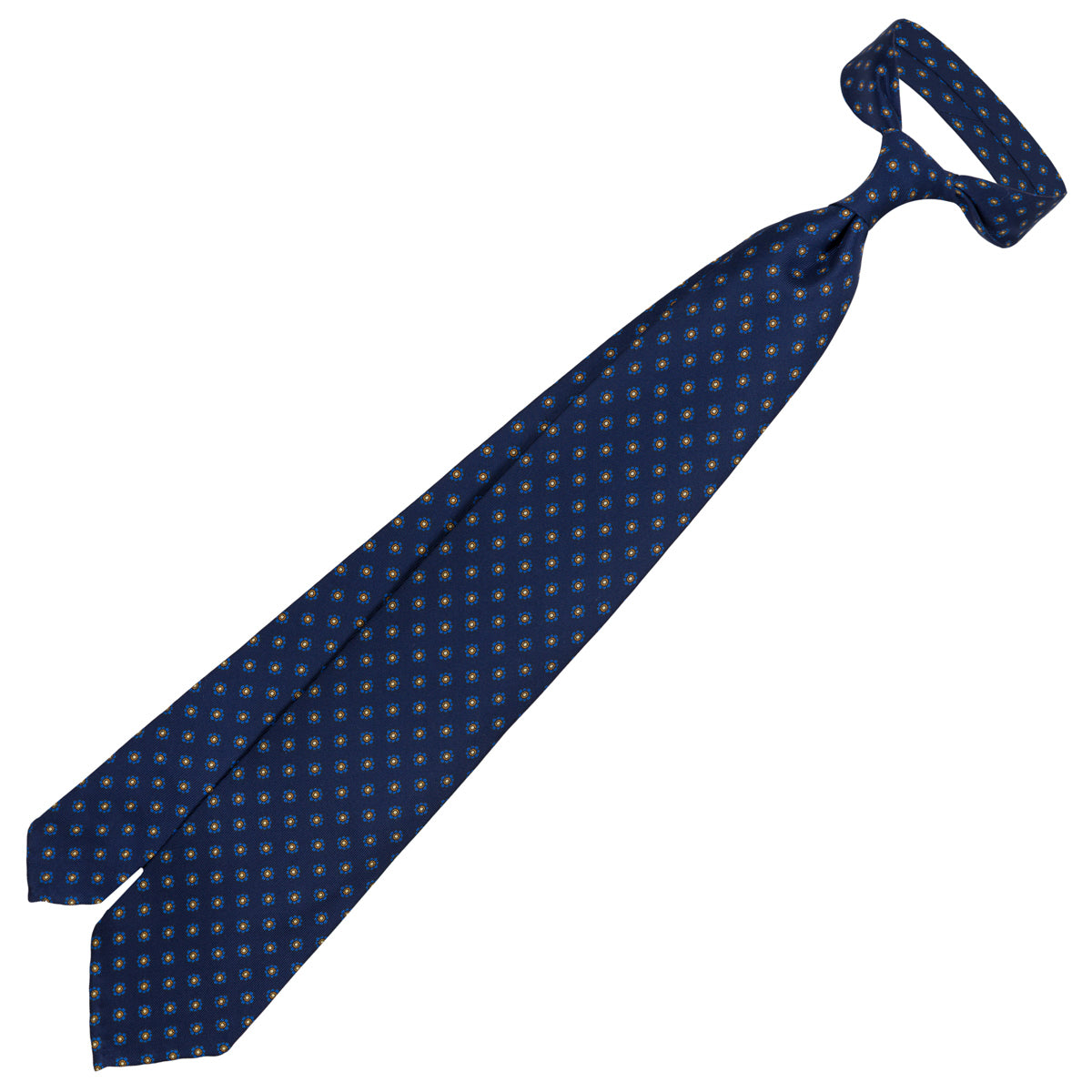 Shibumi-Flower Printed Silk Tie - Navy - Hand-Rolled