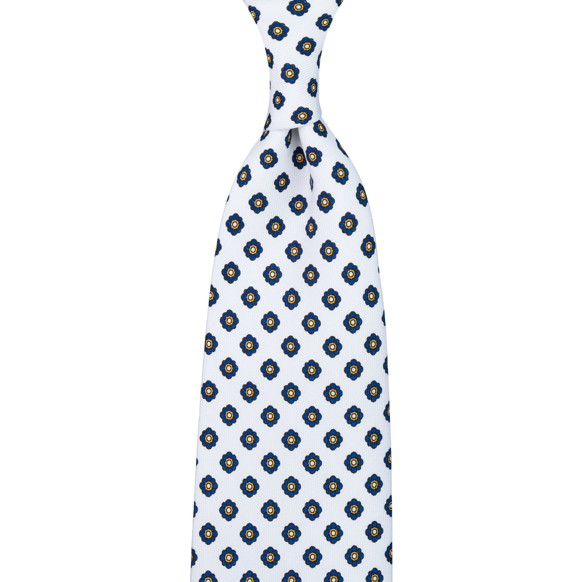 Shibumi-Flower Printed Silk Tie - White - Hand-Rolled