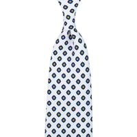 Shibumi-Flower Printed Silk Tie - White - Hand-Rolled