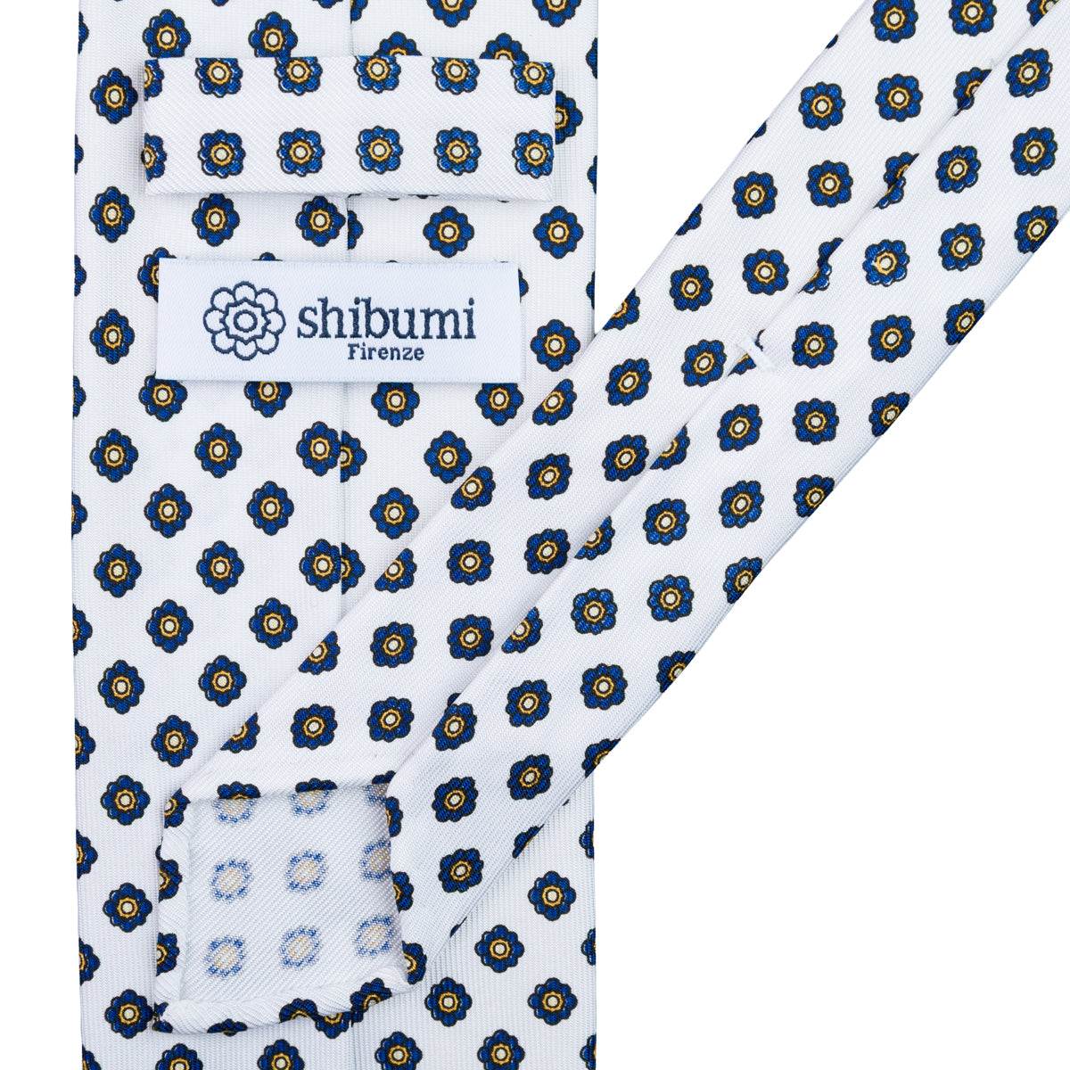 Shibumi-Flower Printed Silk Tie - White - Hand-Rolled