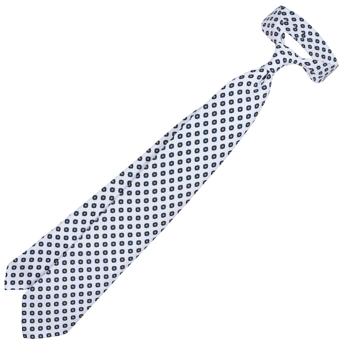 Shibumi-Flower Printed Silk Tie - White - Hand-Rolled