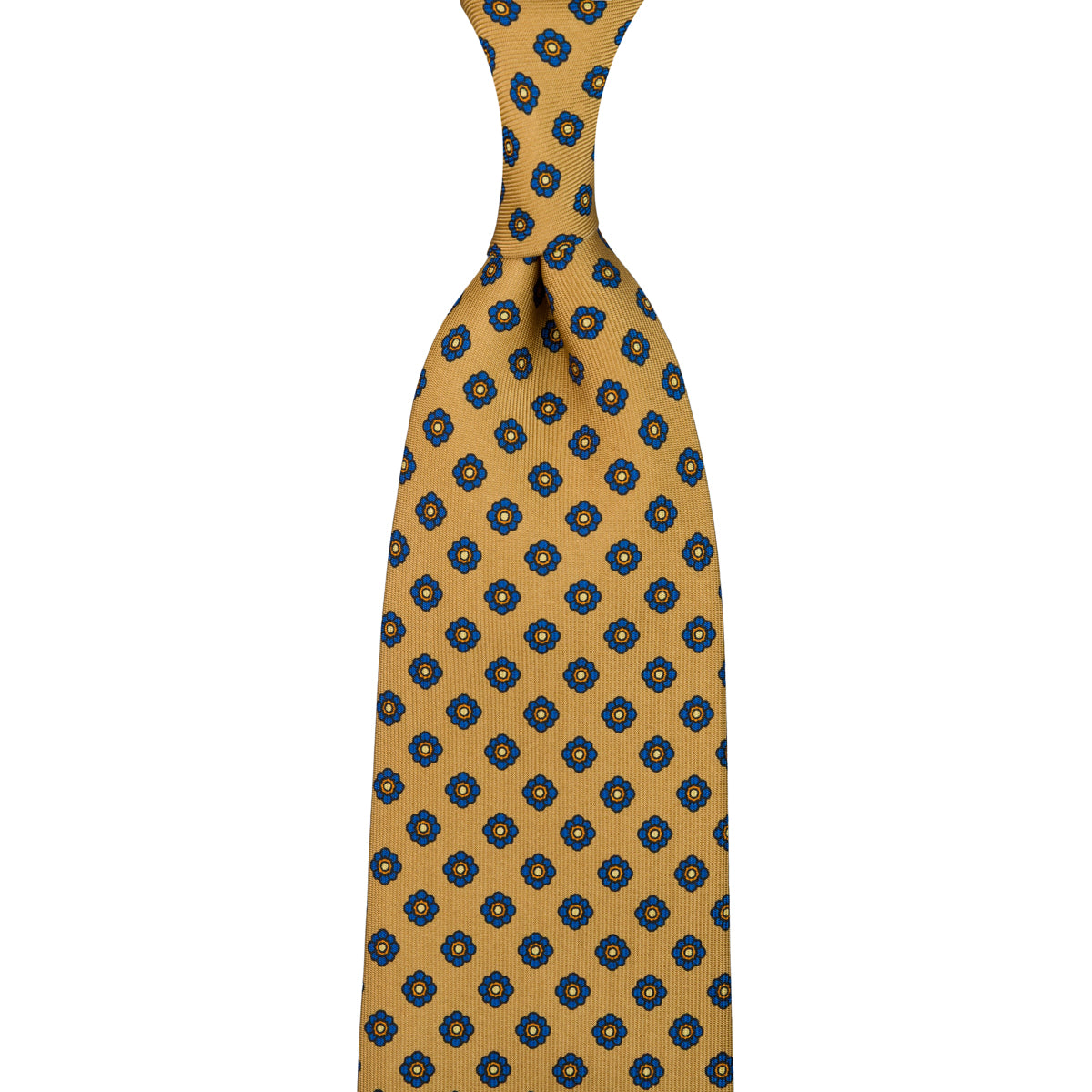 Shibumi-Flower Printed Silk Tie - Khaki - Hand-Rolled