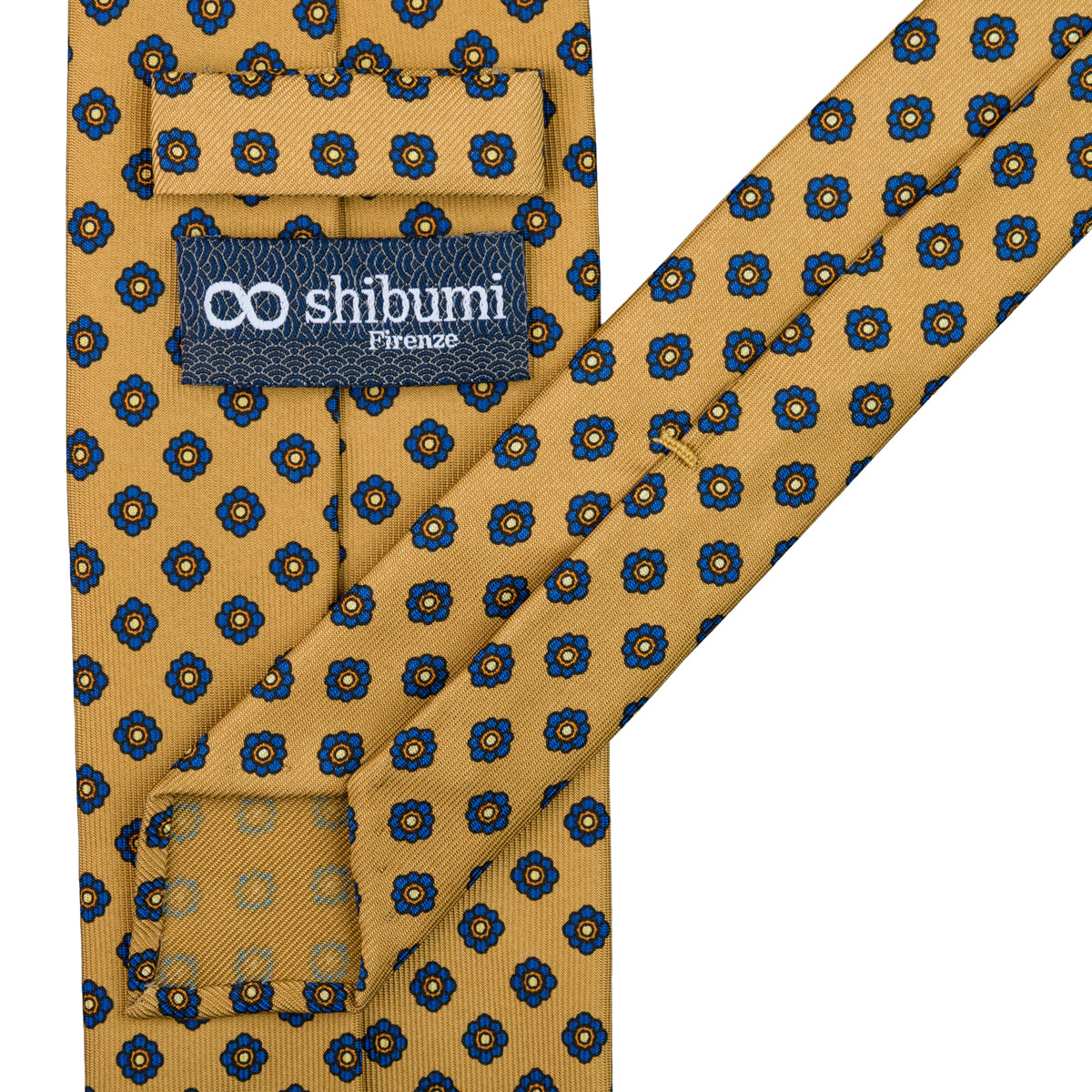 Shibumi-Flower Printed Silk Tie - Khaki - Hand-Rolled