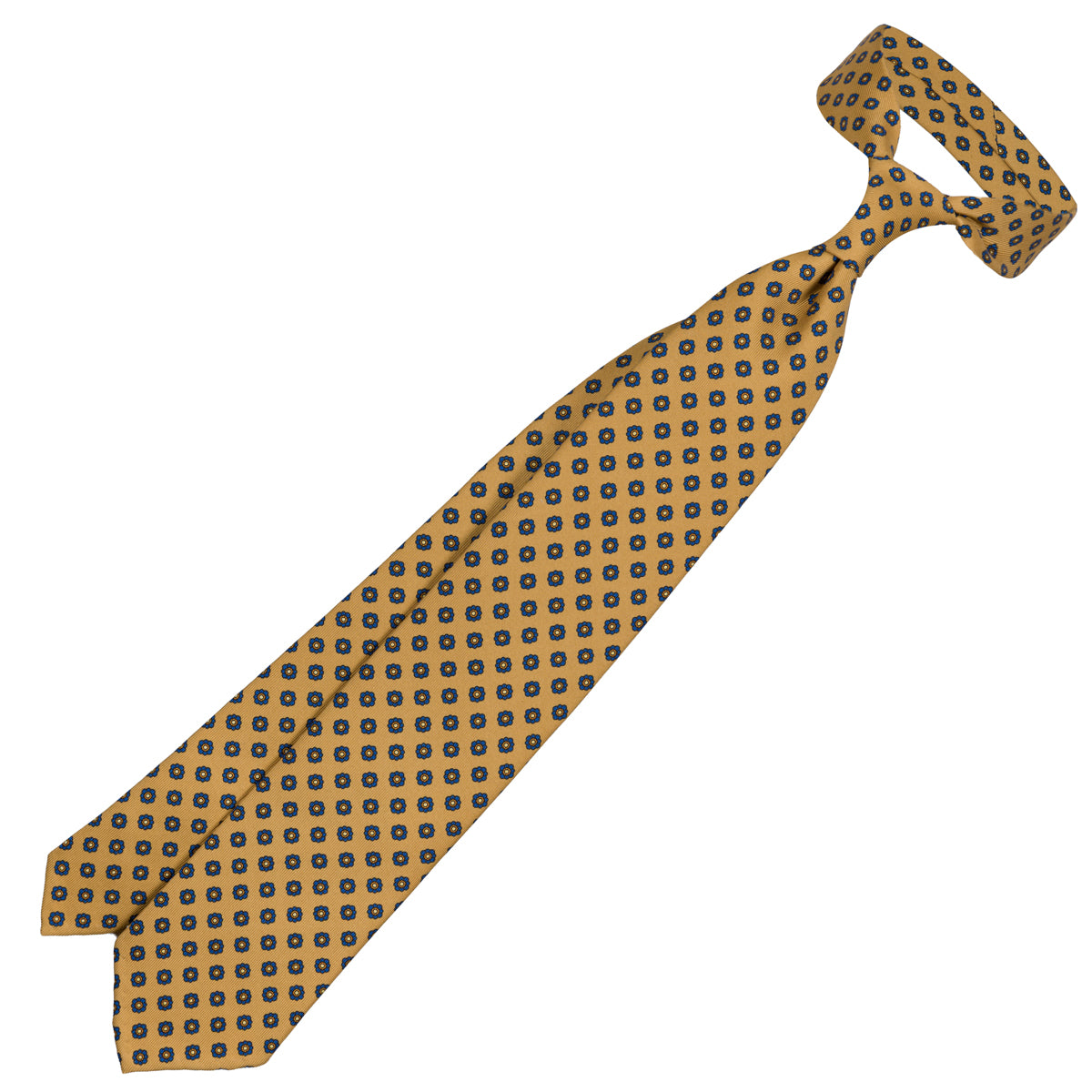 Shibumi-Flower Printed Silk Tie - Khaki - Hand-Rolled