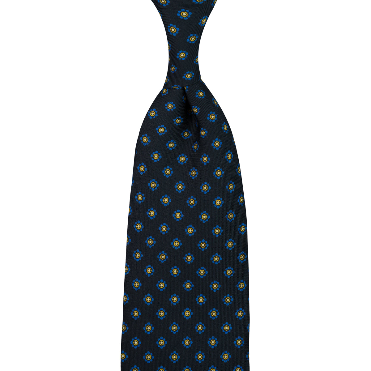 Shibumi-Flower Printed Silk Tie - Black - Hand-Rolled