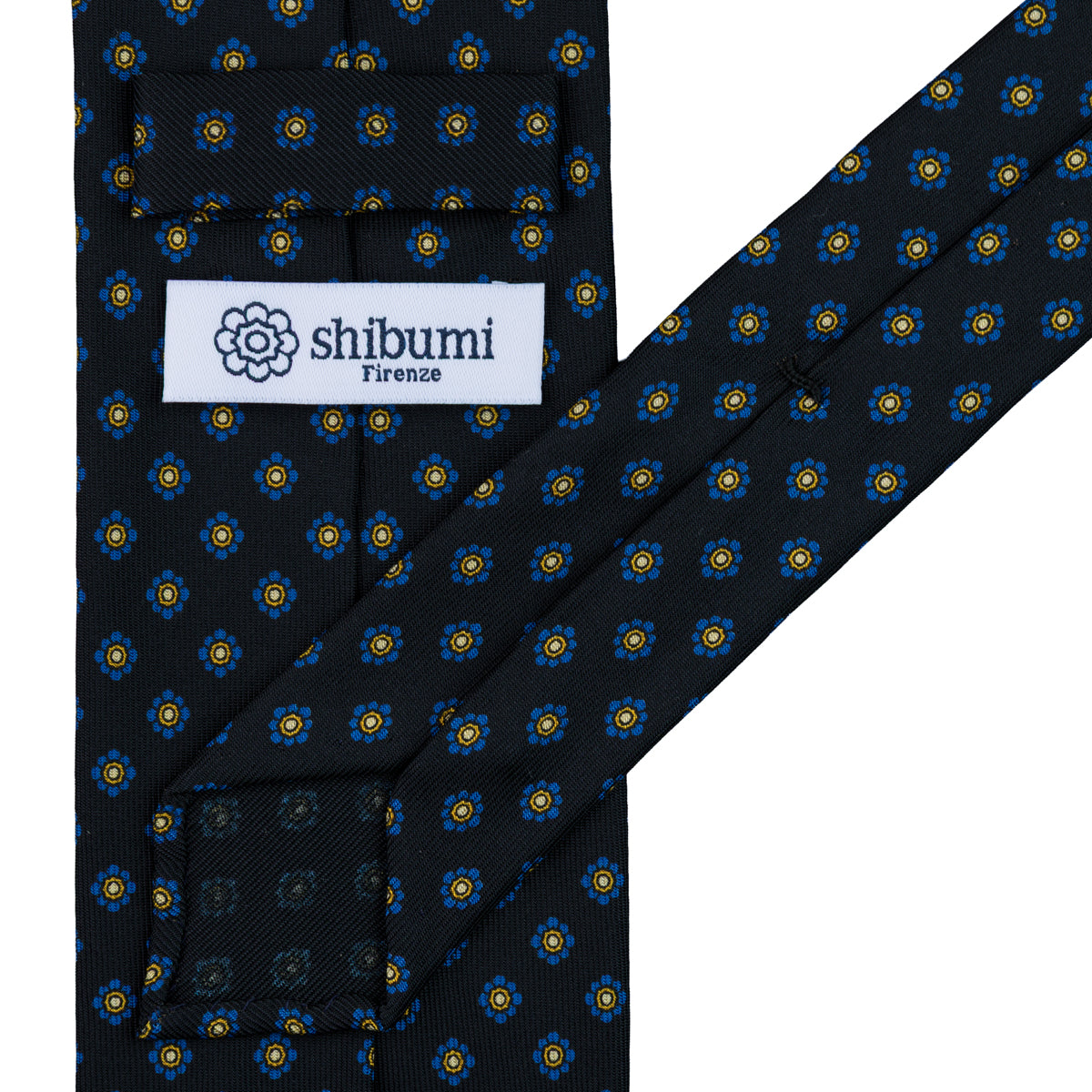 Shibumi-Flower Printed Silk Tie - Black - Hand-Rolled