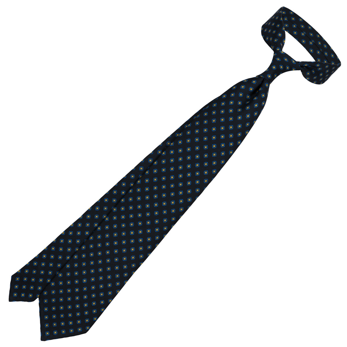 Shibumi-Flower Printed Silk Tie - Black - Hand-Rolled