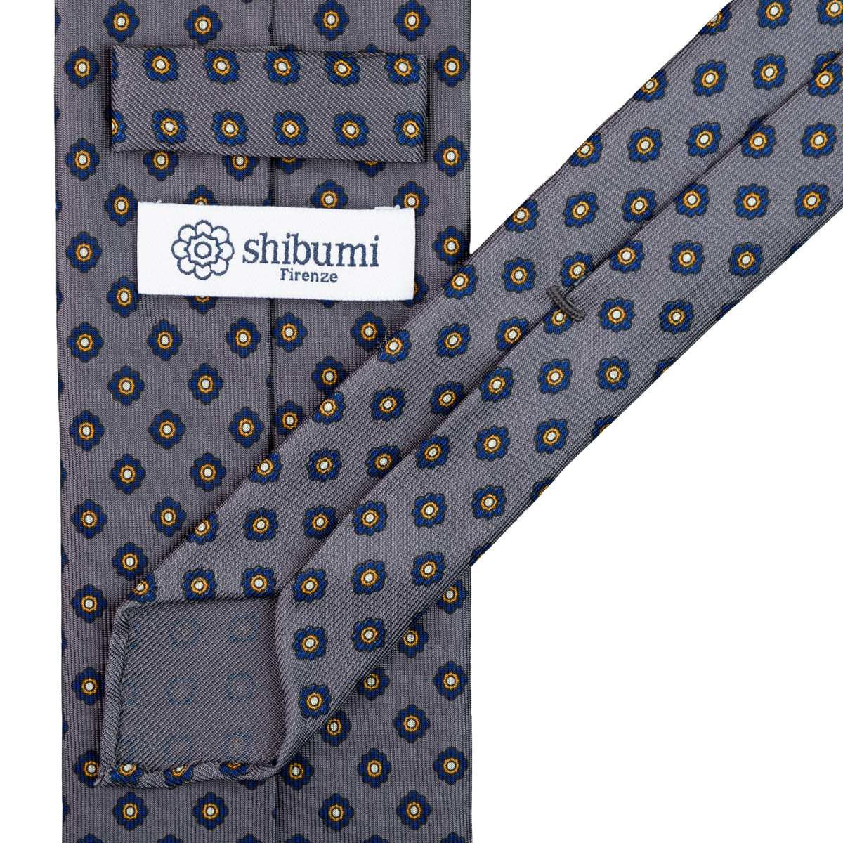 Shibumi-Flower Printed Silk Tie - Grey - Handrolled