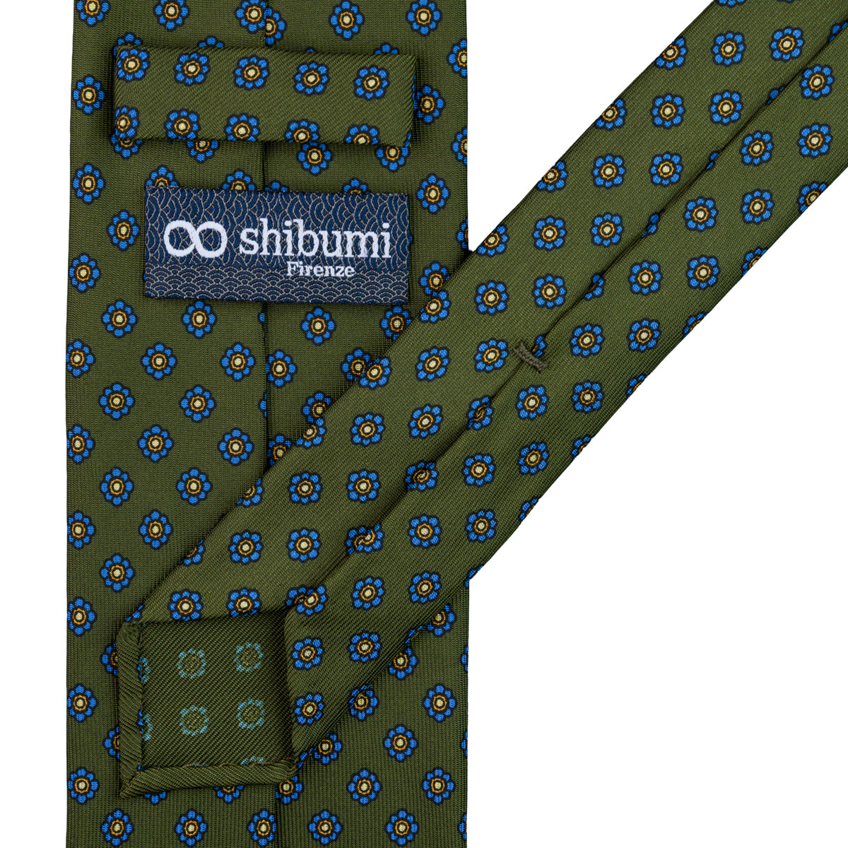 Shibumi-Flower Printed Silk Tie - Olive - Handrolled