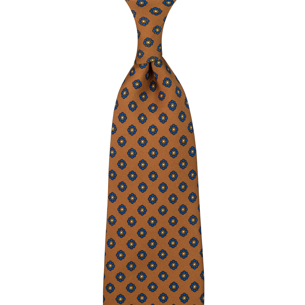 Shibumi-Flower Printed Silk Tie - Ochre - Hand-Rolled