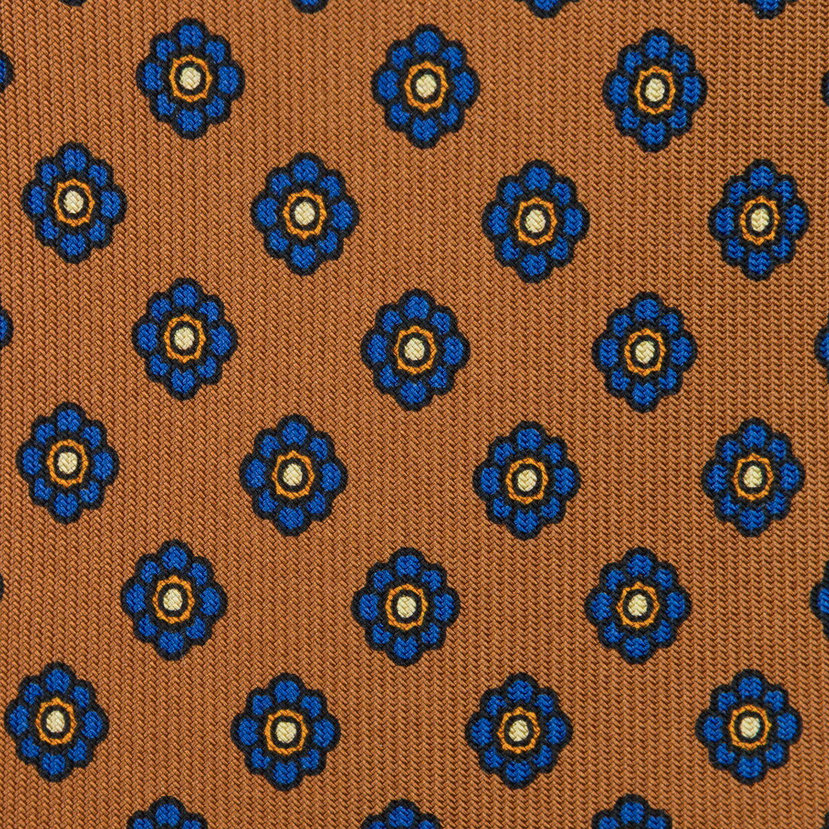 Shibumi-Flower Printed Silk Tie - Ochre - Hand-Rolled