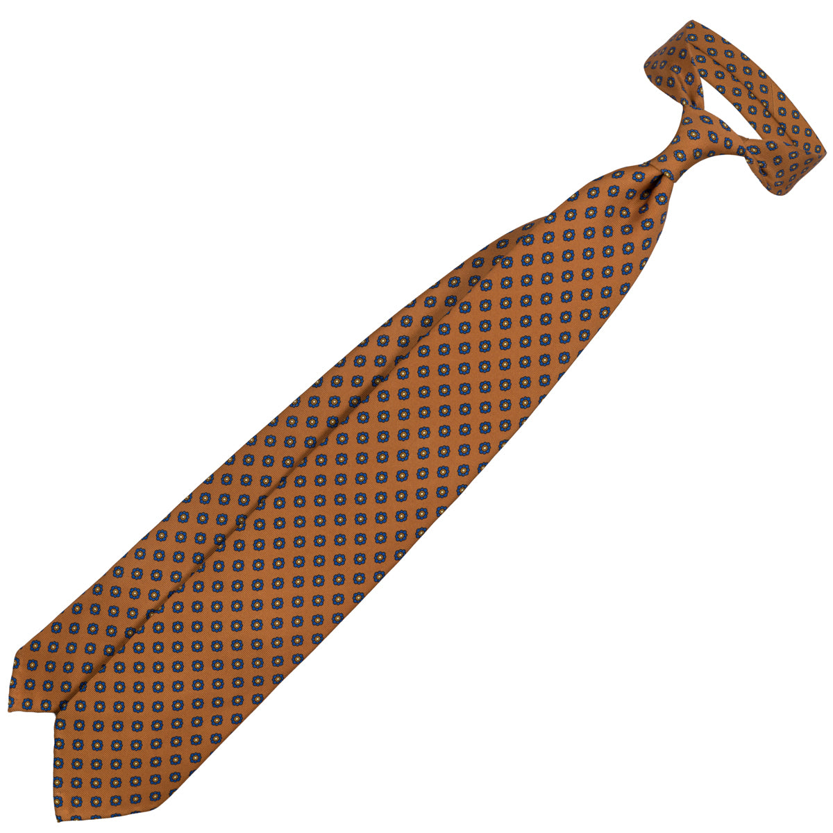 Shibumi-Flower Printed Silk Tie - Ochre - Hand-Rolled