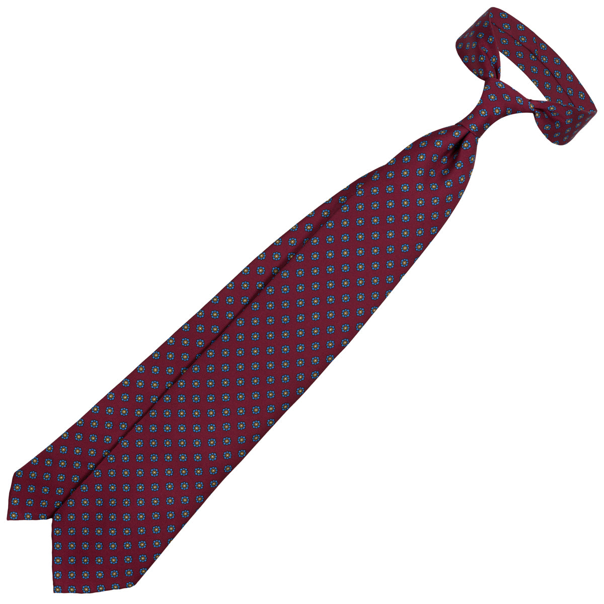 Shibumi-Flower Printed Silk Tie - Burgundy - Hand-Rolled