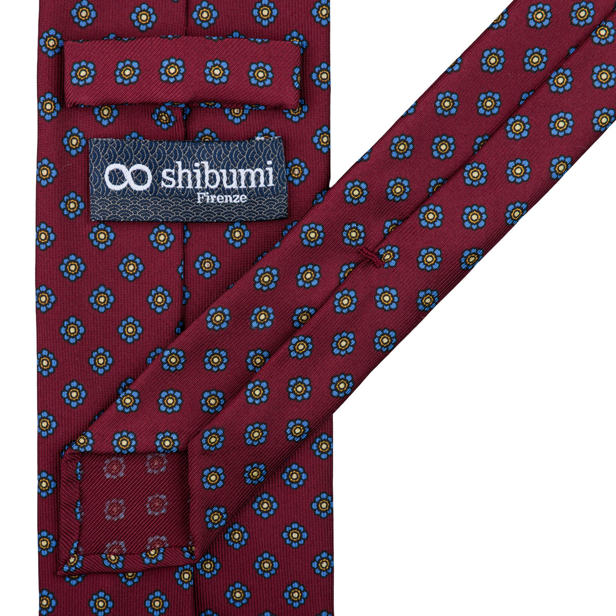 Shibumi-Flower Printed Silk Tie - Burgundy - Hand-Rolled