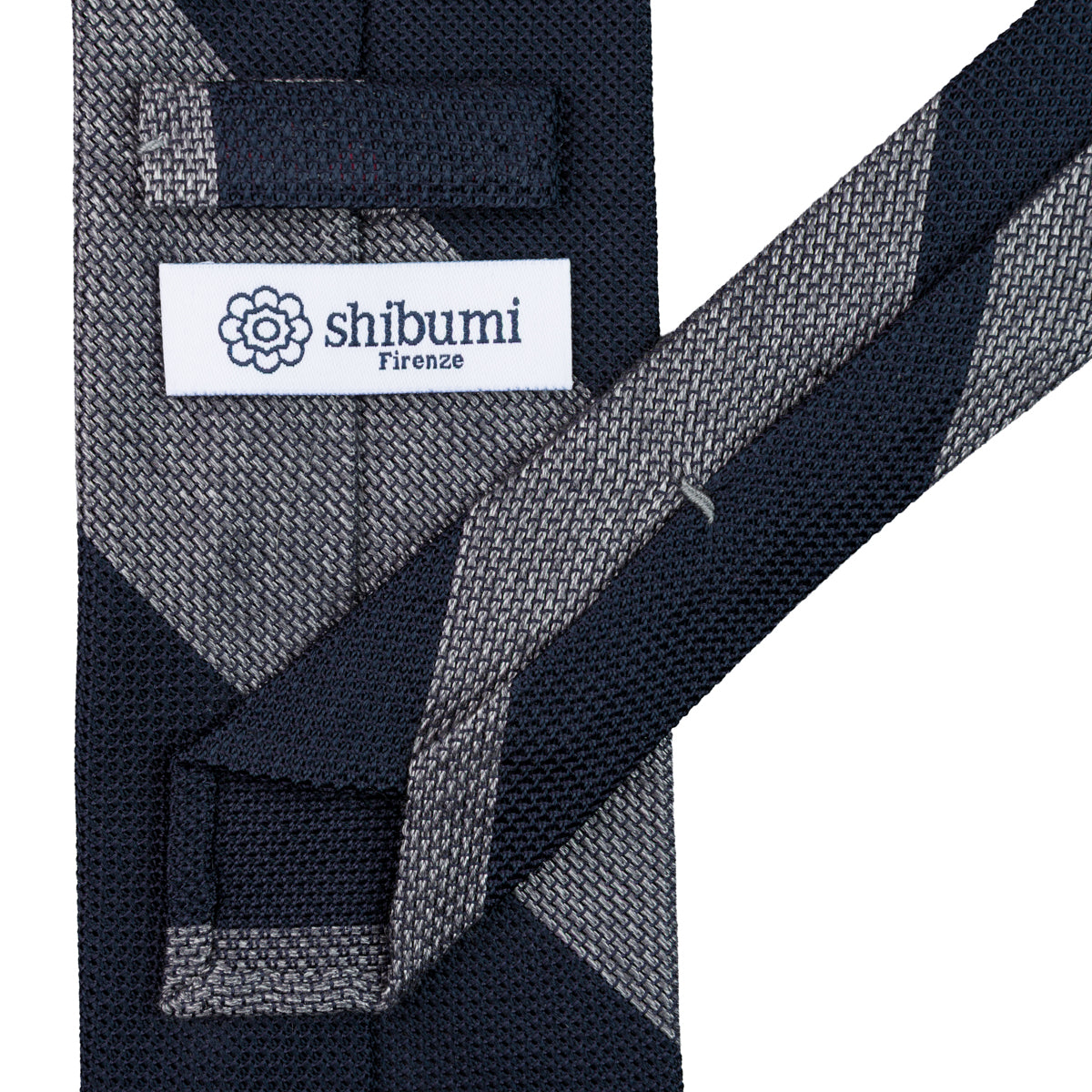 Block Stripe Grenadine / Garza Fina Silk Tie - Navy / Grey Mottled
