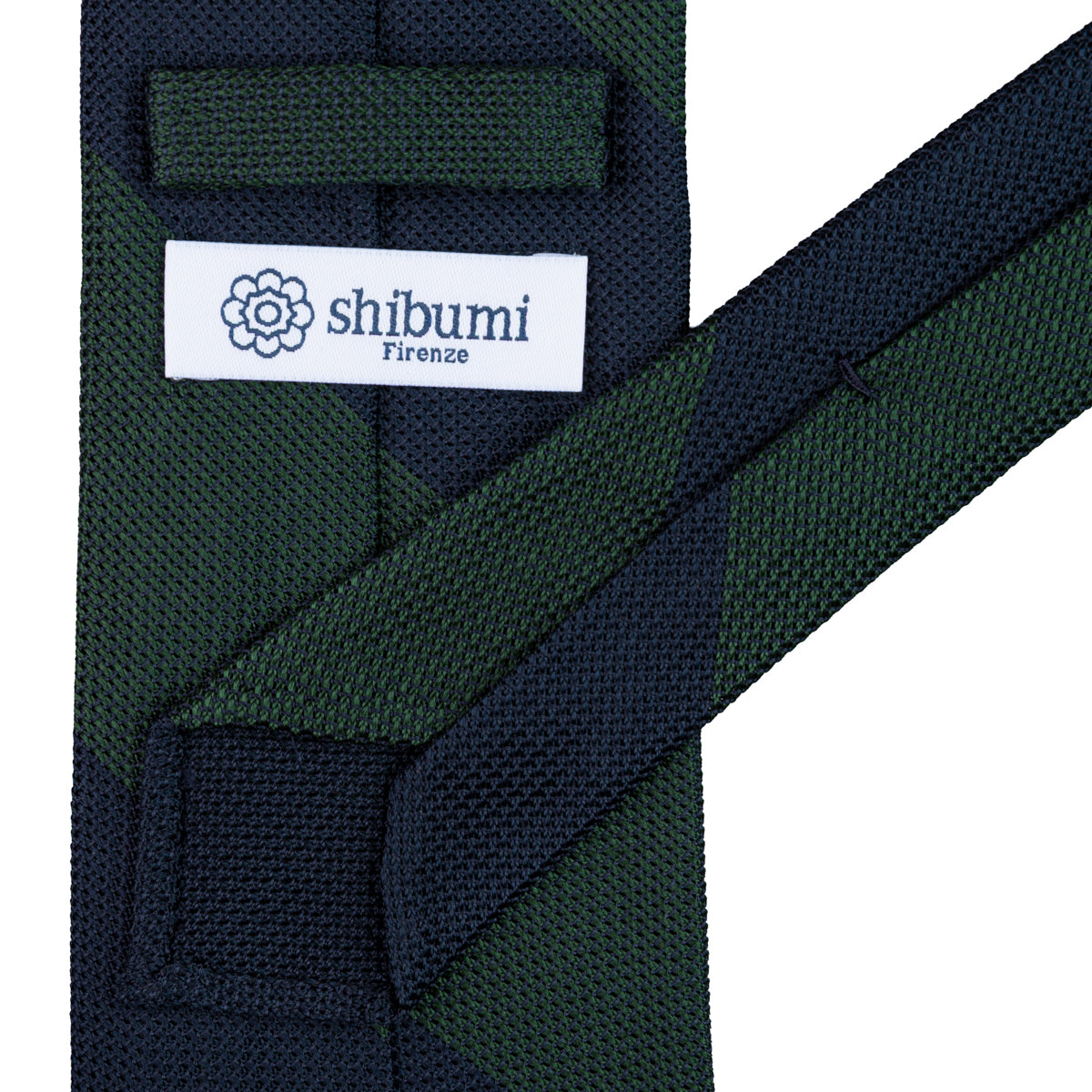 Block Stripe Grenadine / Garza Fina Silk Tie - Navy / Forest Green