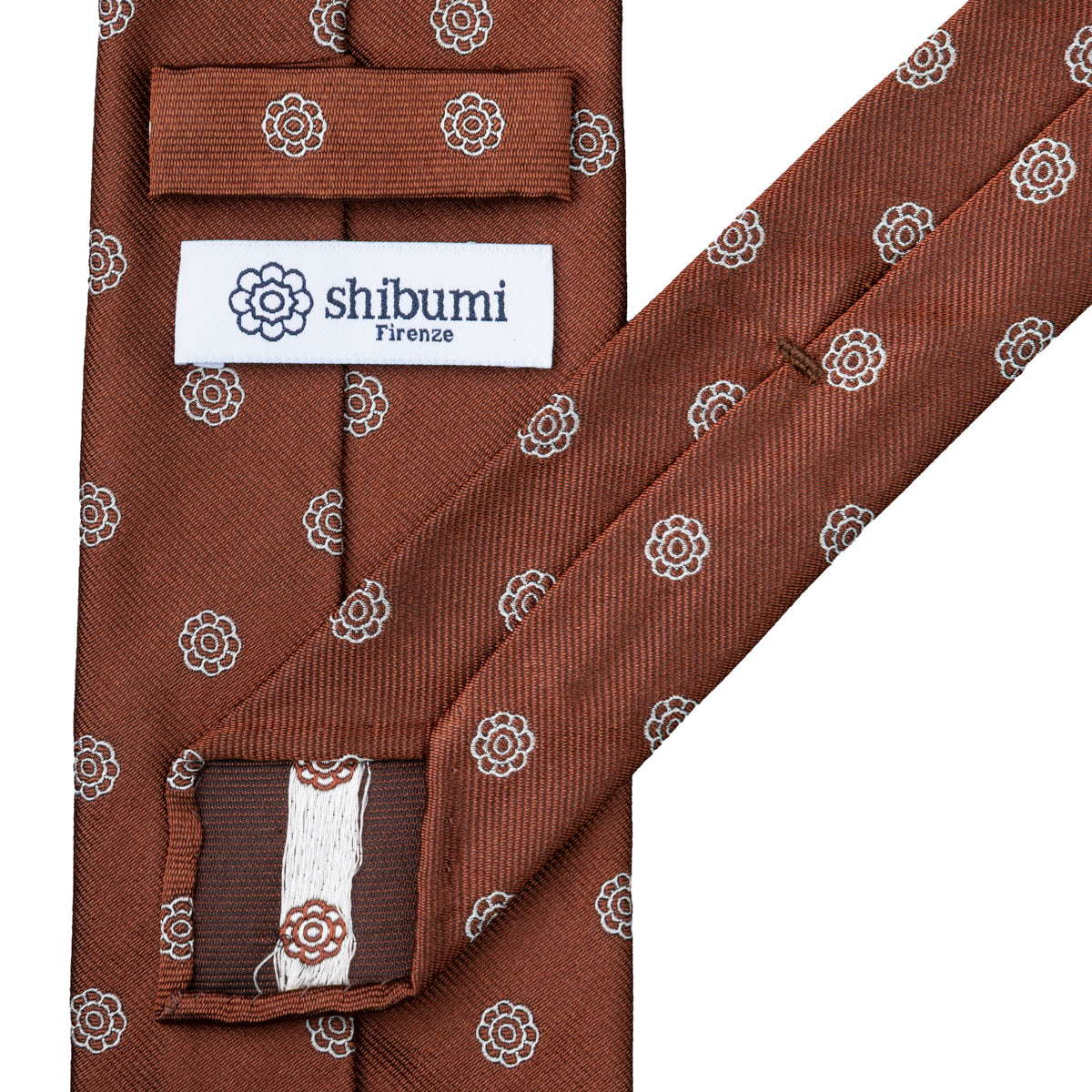Shibumi-Flower Jacquard Silk Tie - Copper - Hand-Rolled