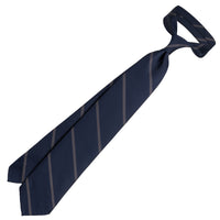 Japanese Repp Stripe Silk Tie - Midnight / Grey