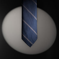 Japanese Repp Stripe Silk Tie - Midnight / Grey