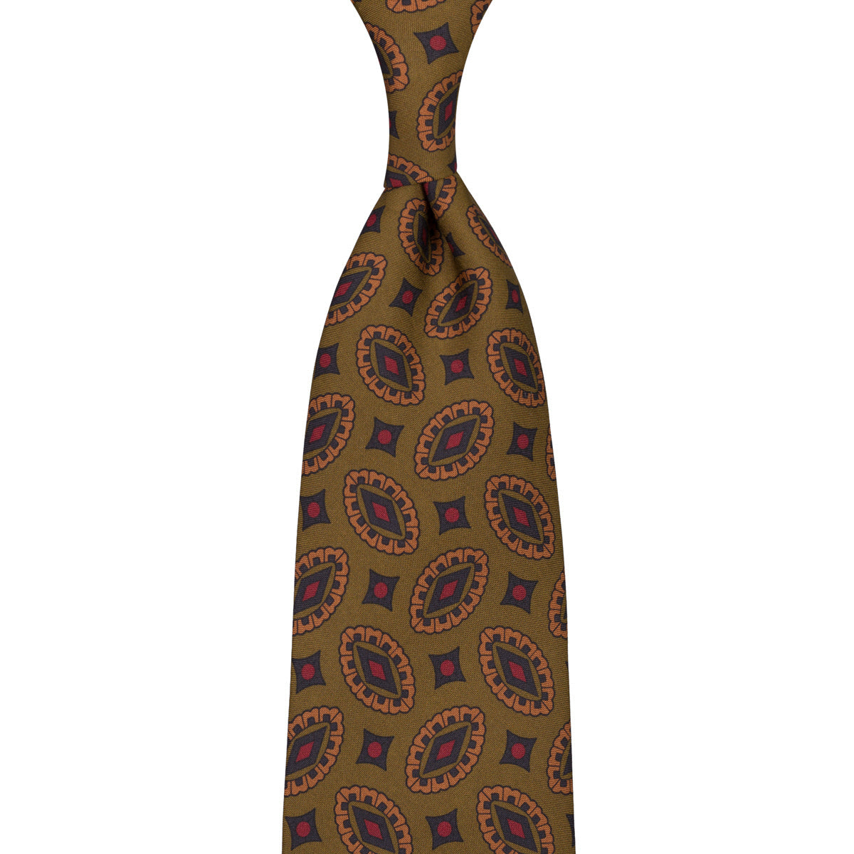 Copper Madder Silk Tie - Olive - Hand-Rolled