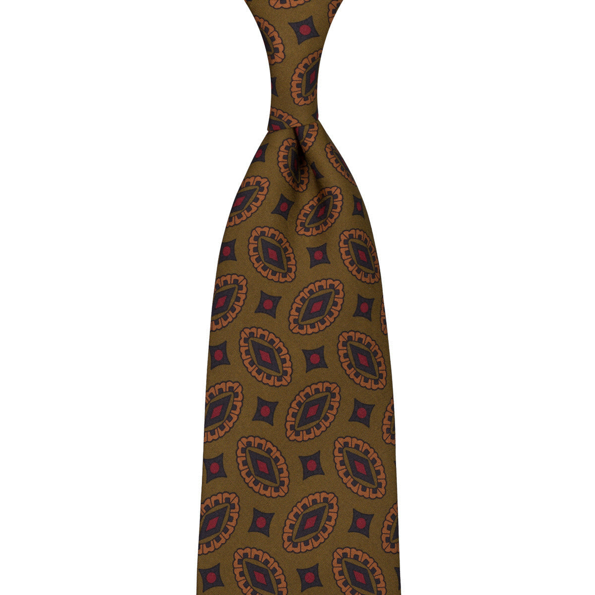 Copper Madder Silk Tie - Olive - Hand-Rolled