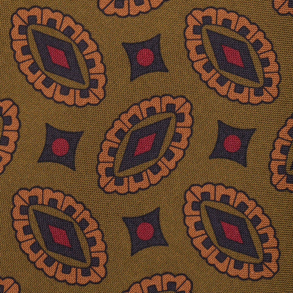 Copper Madder Silk Tie - Olive - Hand-Rolled