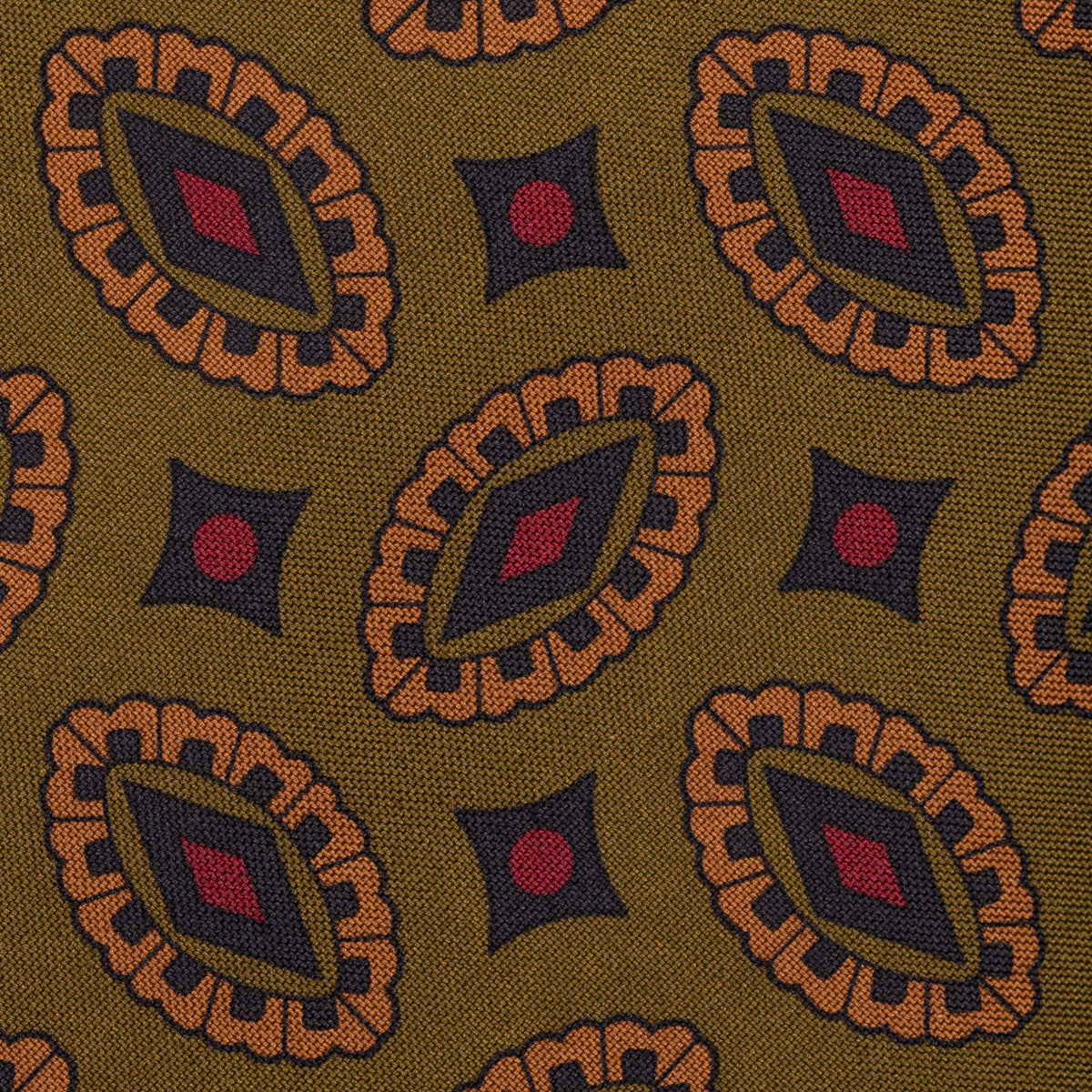 Copper Madder Silk Tie - Olive - Hand-Rolled