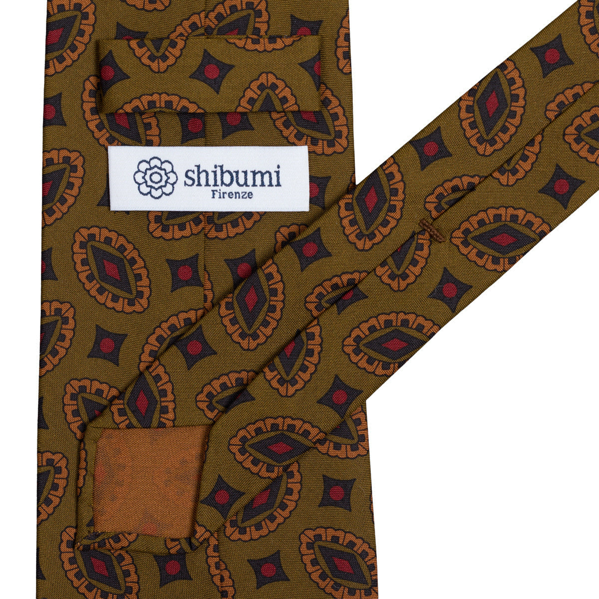 Copper Madder Silk Tie - Olive - Hand-Rolled