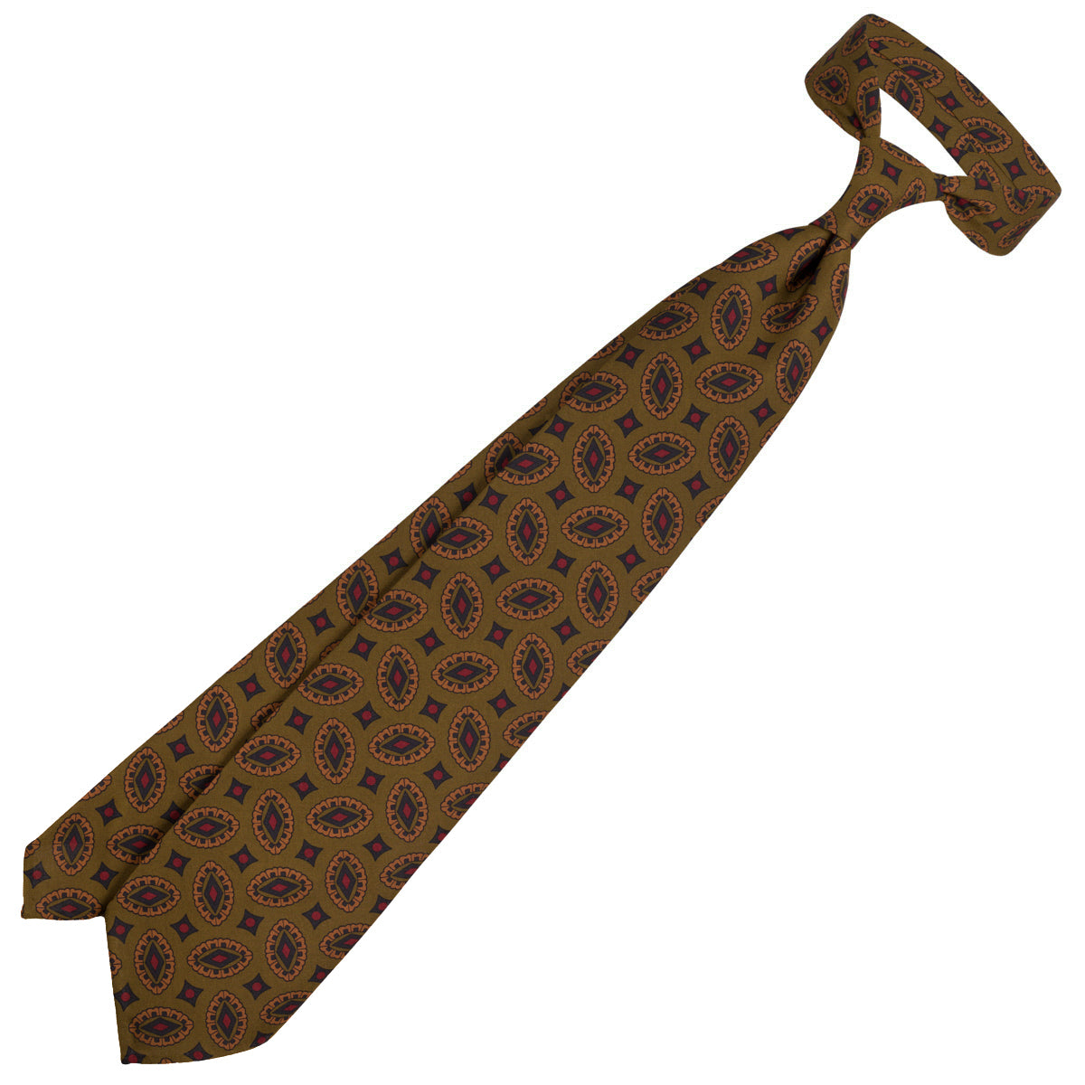 Copper Madder Silk Tie - Olive - Hand-Rolled