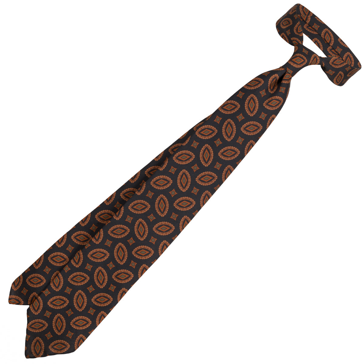 Copper Madder Silk Tie - Black - Hand-Rolled