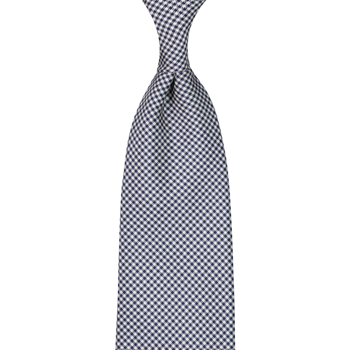 Houndstooth Silk Tie - Navy / White - Hand-Rolled