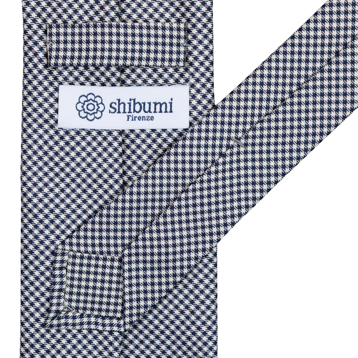 Houndstooth Silk Tie - Navy / White - Hand-Rolled
