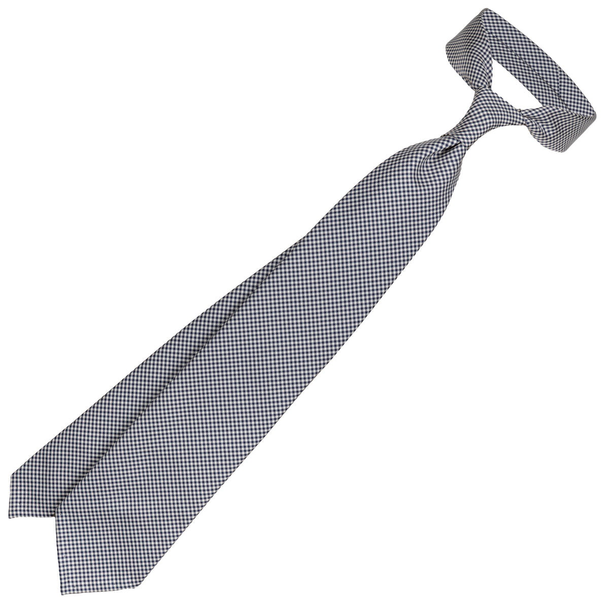 Houndstooth Silk Tie - Navy / White - Hand-Rolled