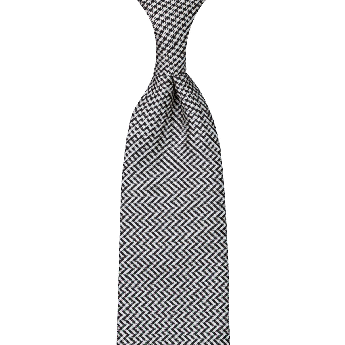 Houndstooth Silk Tie - Black / White - Hand-Rolled